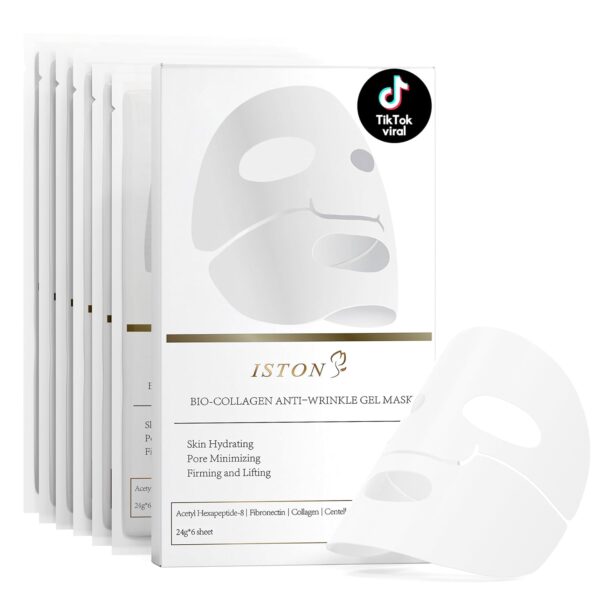ISTON 6 Pack Bio-Collagen Real Deep Anti Wrinkle Lifting Mask,Overnight Hydrating Face Mask for All Skin Types -Pore Minimizing,Elasticity Enhancing,Firming,Moisturizing