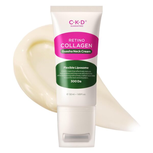 CKD Retinol Collagen Neck Cream with Gua Sha Massage Roller - Anti Aging Firming Cream for Neck & Jawline Lifting, Double Chin, and Décolleté Wrinkle Care. Korean Skincare. 1.69 fl oz