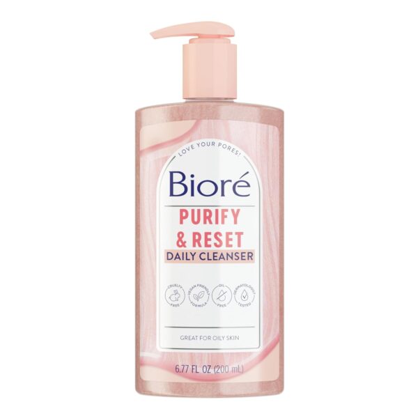 Bioré Rose Quartz + Charcoal Daily Purifying Cleanser, Oil Free Facial Cleanser Energizes Skin, Dermatologist Tested and Cruelty Free, 6.77 oz