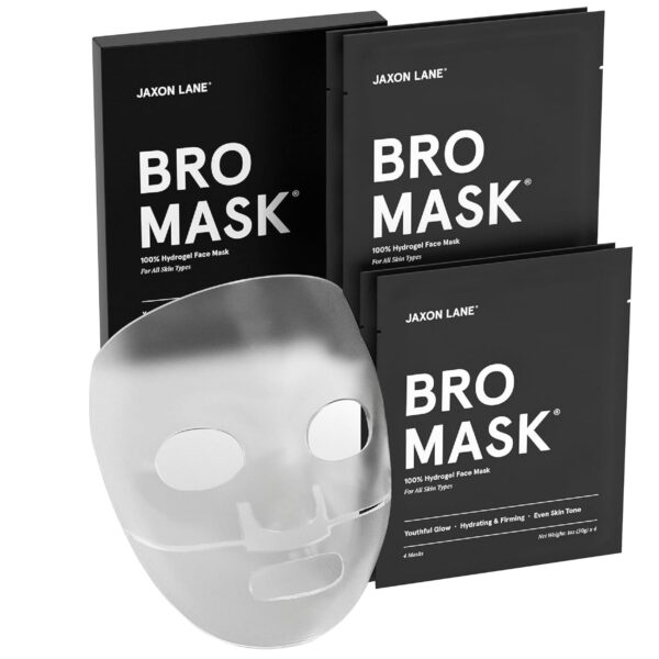 BRO MASK: Korean Face Mask for Men | 2 Pc. Hydrating Anti Aging Sheet Masks Contains Vitamin C, Vitamin E, Hyaluronic Acid, Hydrolyzed Collagen for Face Care & Acne Treatment (4 Pack)